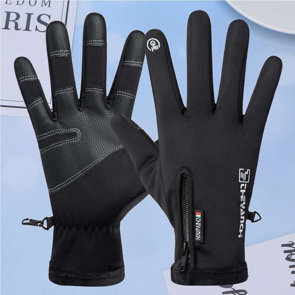 1 Pair Winter Riding Warm Windproof Waterproof Bike Touch Screen Mountaineering for Men (Black,)