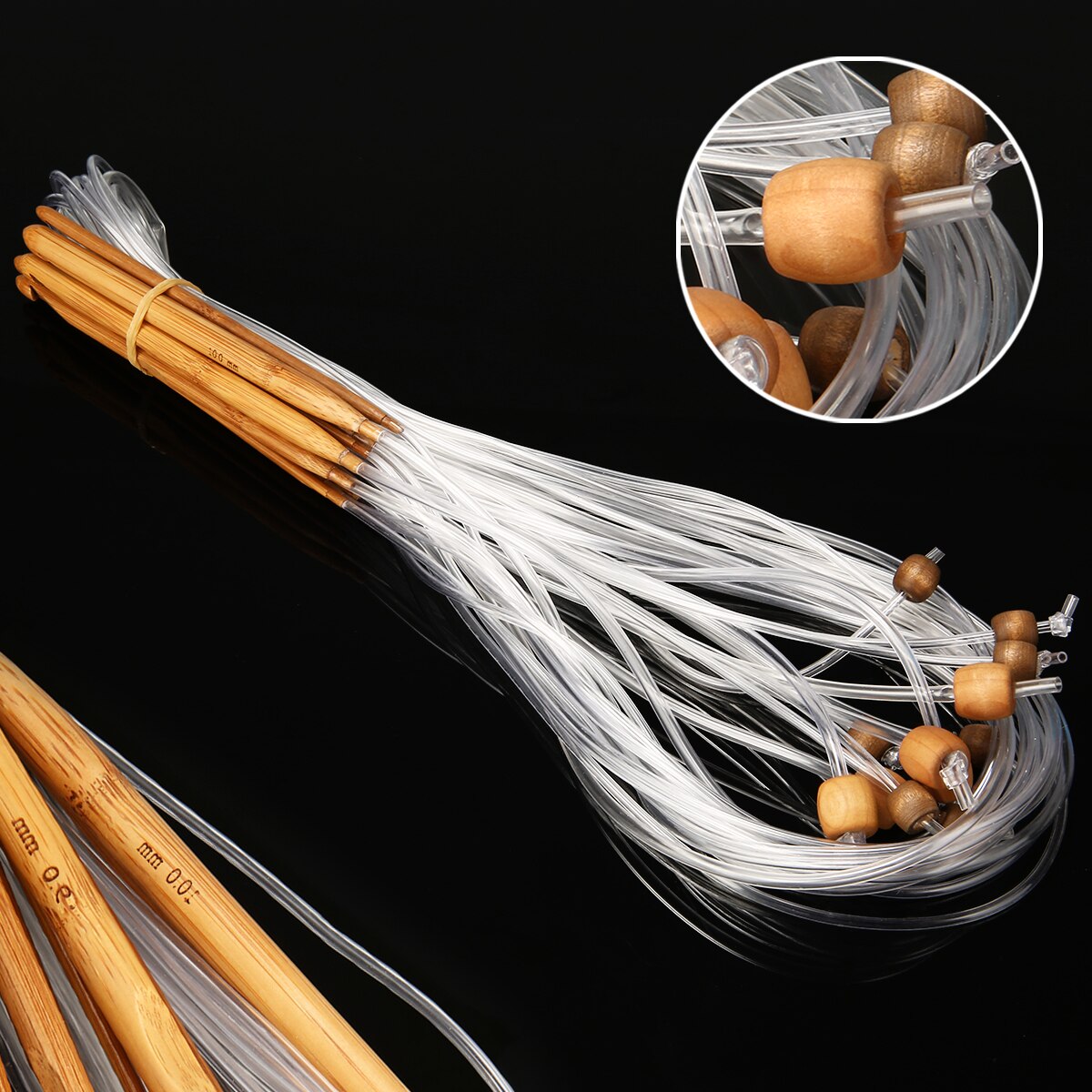 12PCS DIY Bamboo Crochet Stitch Hook Long Tunisian Crochet Hooks Knitting Needles Weave Craft Tool with Wood Bead Set