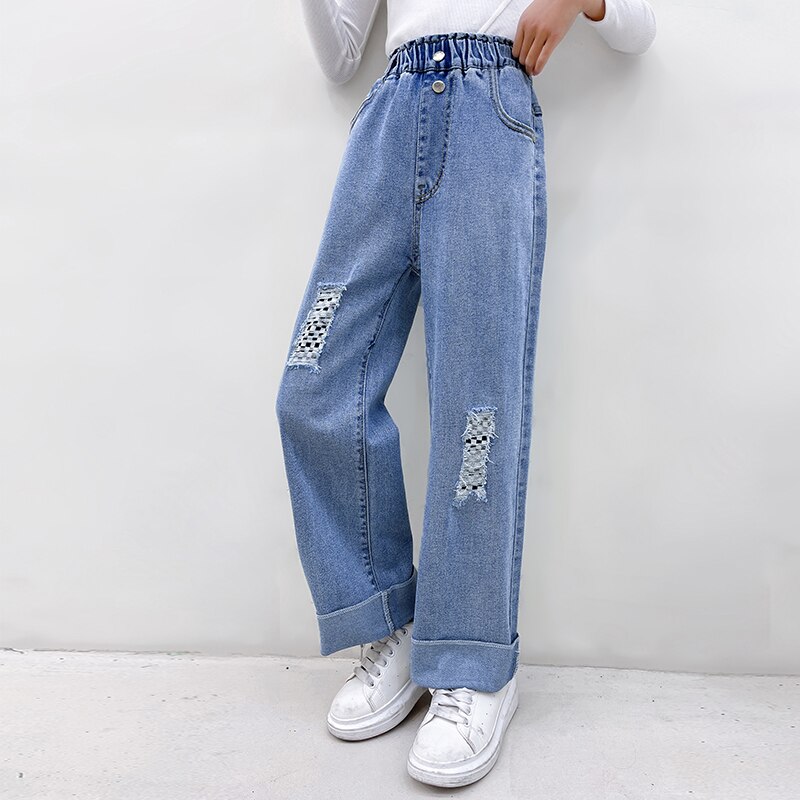 Jeans taille haute pour adolescentes pantalon en Grandado