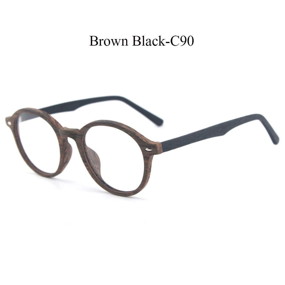 Retro runde træ briller ramme mænd kvinder optiske nærsynethed briller recept briller med klare linser briller rammer: C90