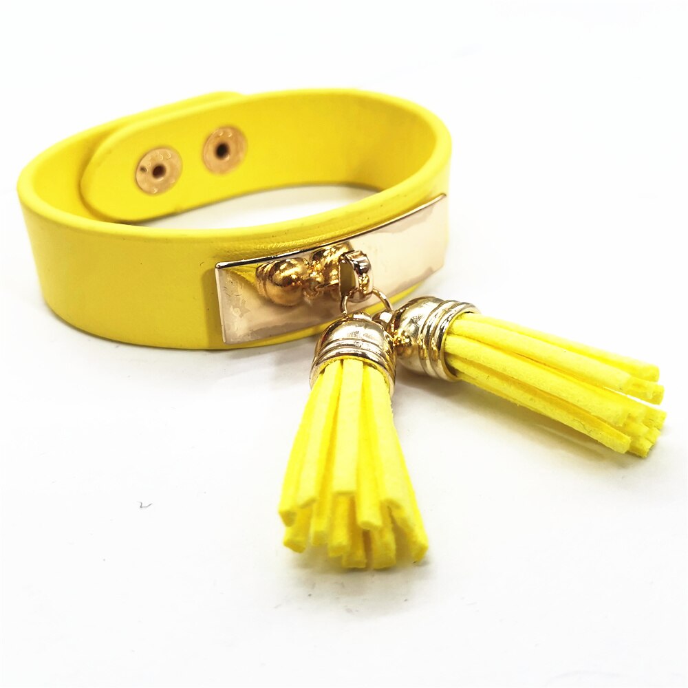 Kwastje Geel Zwart Neon Armbanden Mode Armbanden Charme Pu Lederen Armbanden Vrouwen Mode Armband Vrouwelijke Vrouwen Sieraden: yellow