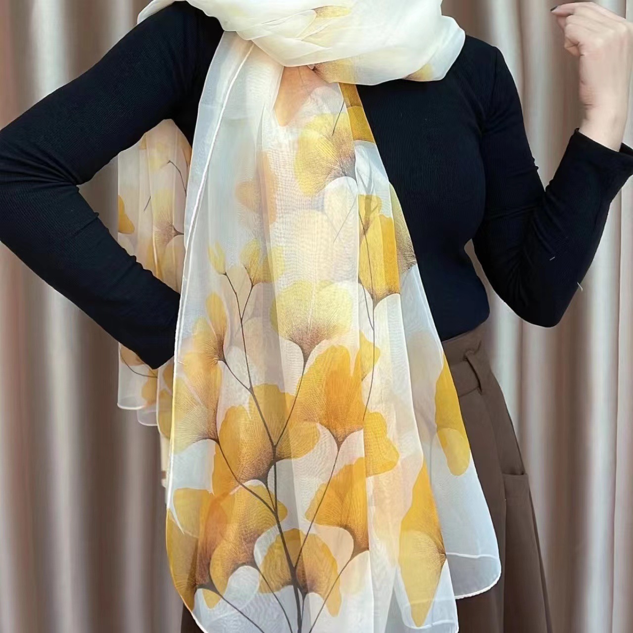 Lenço de seda estampado hijab feminino primavera deisgn macio praia estolas elegantes lenços de cabeça echarpe xale cetim grande envoltório echarpe bandana