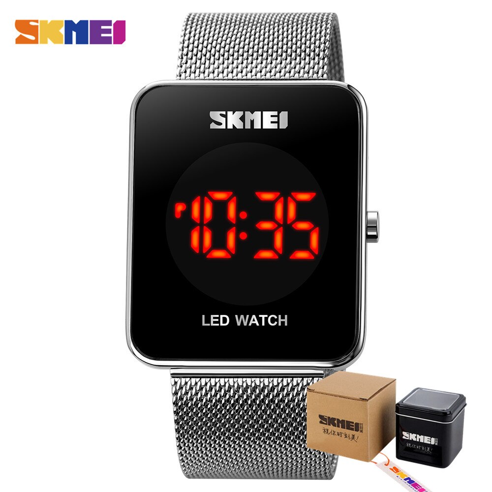 Skmei Led Tijd Datum Display Waterdicht Man Klok Japan Digitale Beweging Rvs Heren Horloges Relogio Masculino 1900: Silver with box