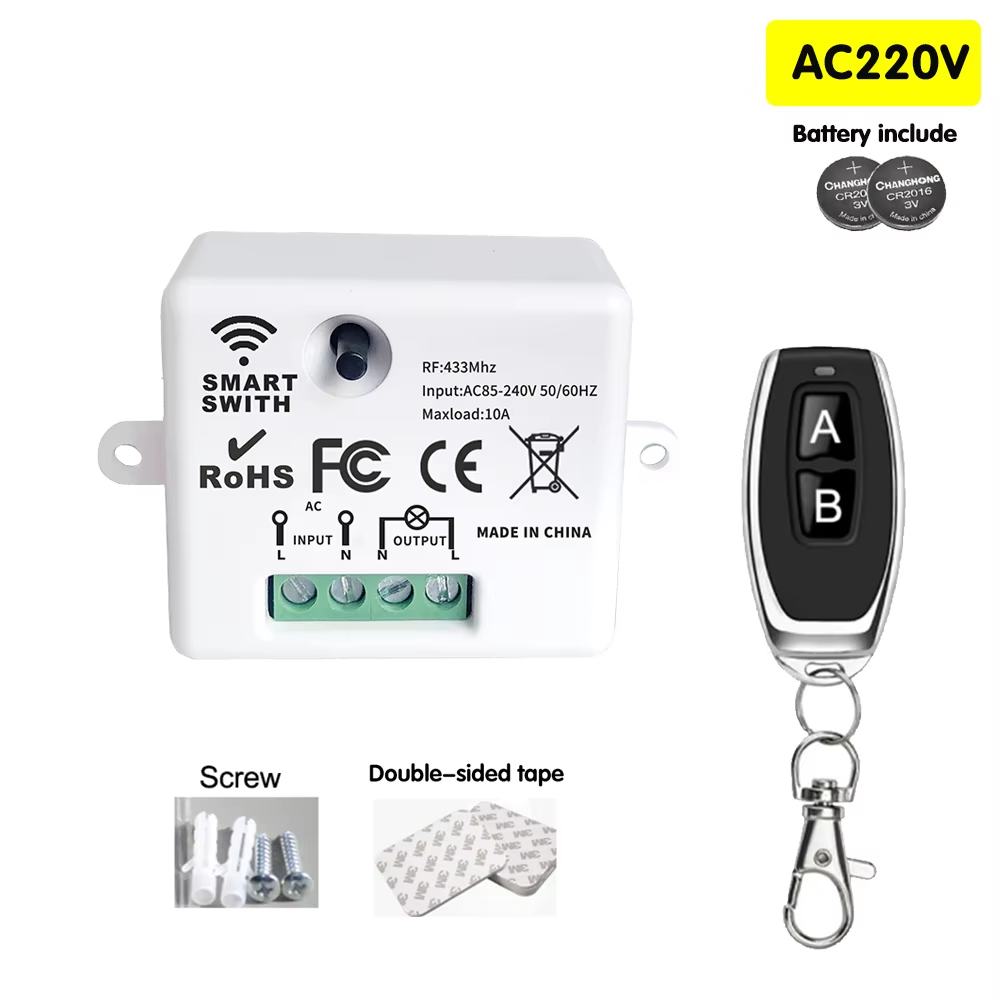 Odbiornik przekaźnikowy 10A RF433MHz Pilot Zdalnego Sterowania Włącznik Światła z Nadajnikiem AB Panel Ścienny do Oświetlenia Bezprzewodowy LED