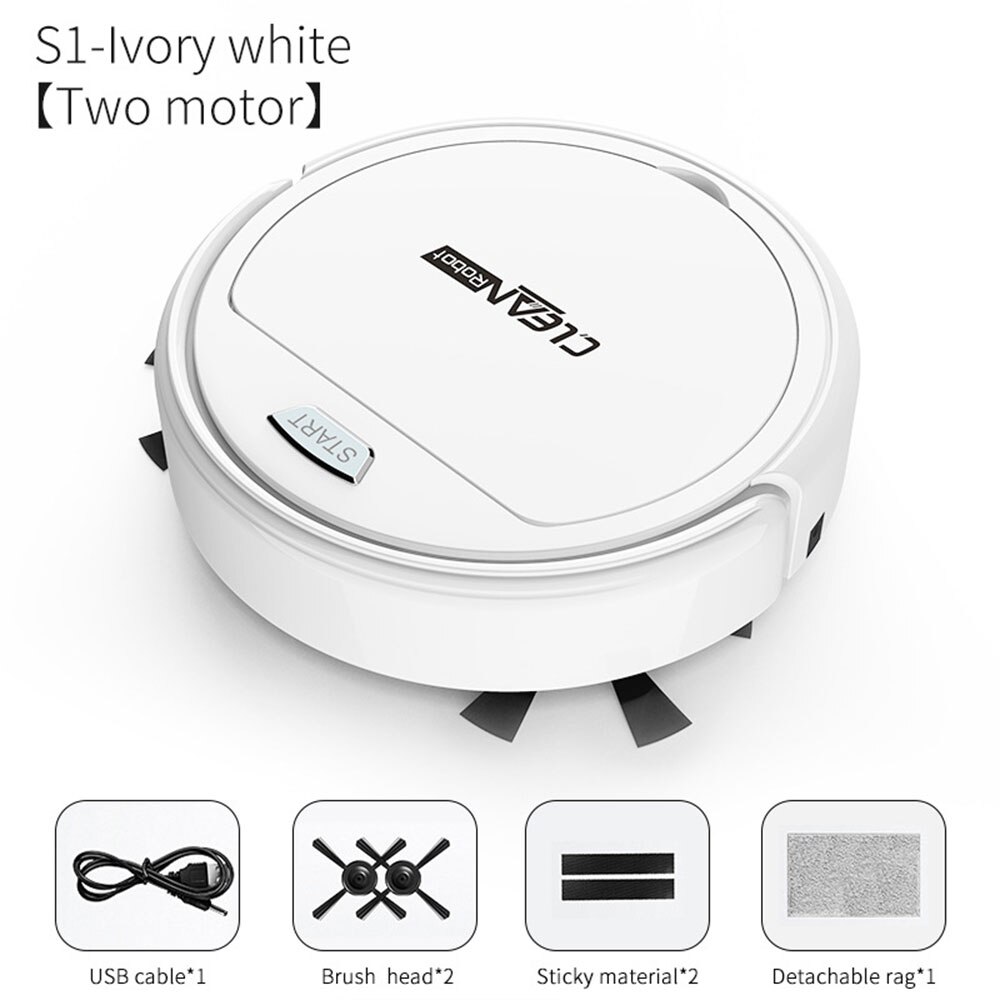 Robot Vacuum Cleaner Sweep Suctions Mops 3in1 Low Noise Dust Sweepers Household Automatic Lazy Smart Vacuum Cleaner: White 2 motors