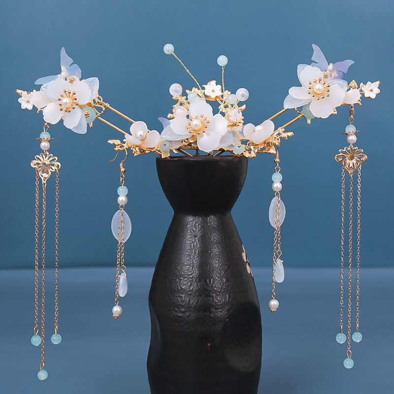 Chinese Long Hair Stick tiara Headpiece Women Hair Accessories Flower Crystal Pearl Hair Pins Handmade Hair Jewelry Accessories: GZ1680