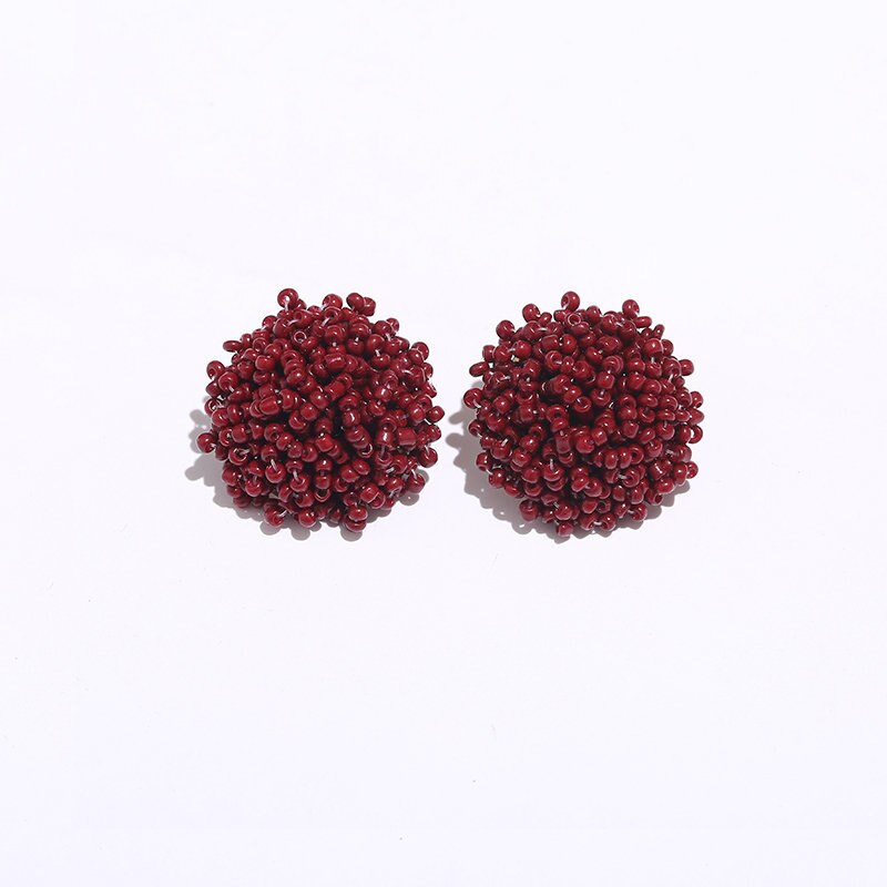 Handmade Seed BEAD DOME EARRING for Women Girl Neon Color Medicine Wheel Ball Earrings Beadwork Dome Studs - 21 unique colors: WINE