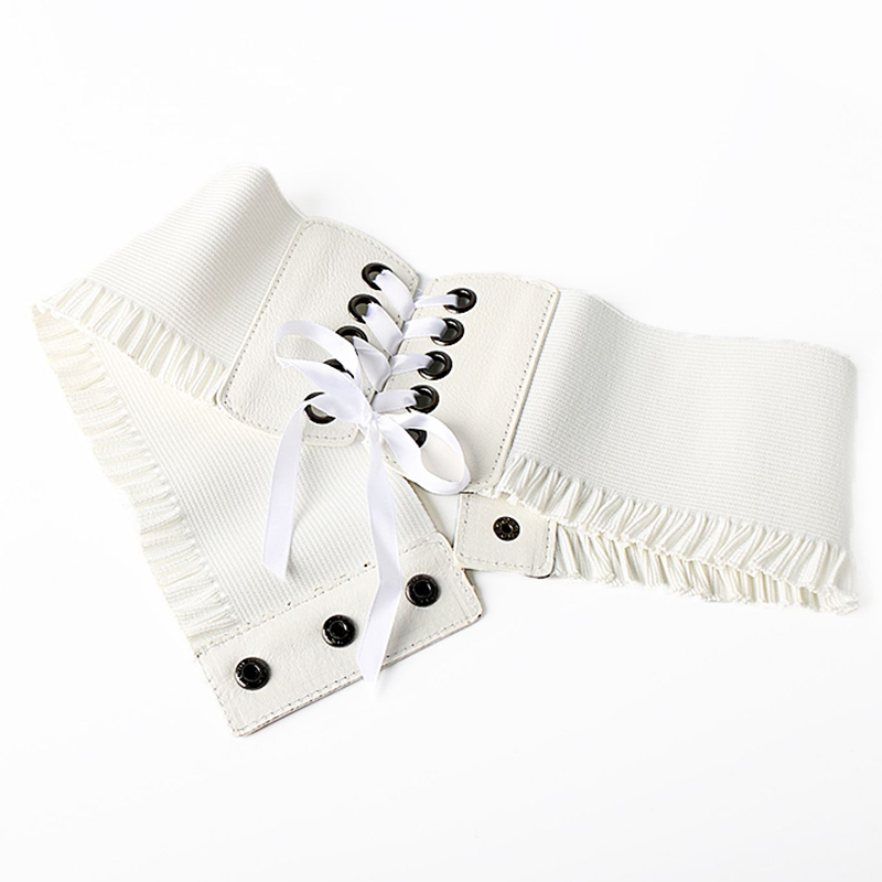 Ceinture Corset large pour femmes, élastique, taille haute, pour robe manteau, rouge: WHITE