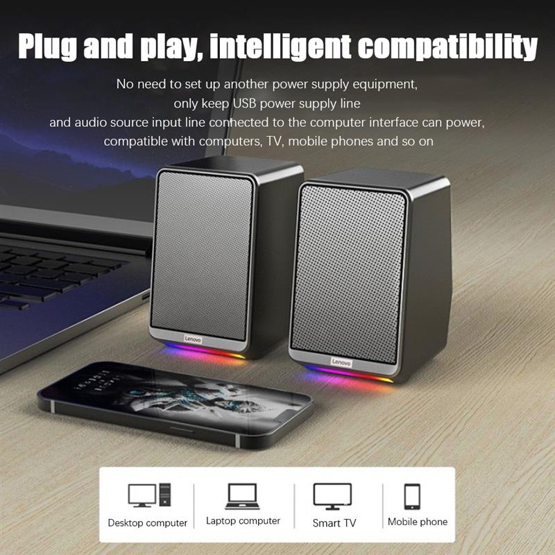 Lenovo desktop-lautsprecherset, tragbarer stereo-rgb-lautsprecher mit usb-anschluss, kabelgebunden, notebook-audio-lautsprecher, computerzubehör