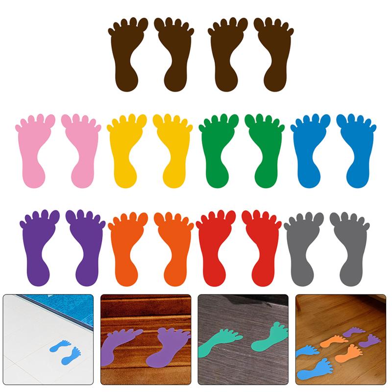 Pegatinas de PVC para huellas de niños, calcomanías de suelo para guardería, calcomanías de suelo para pies, colores mezclados, 10 pares