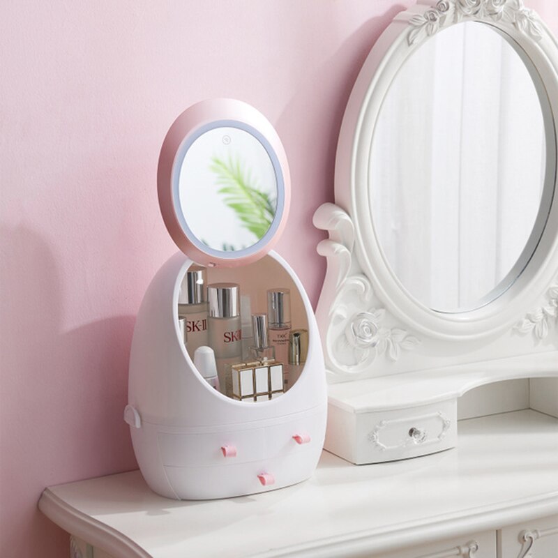 Big Mirror Smart LED Makeup Mirror Can Storage Skin Care LED Light Dust-proof Dressing Table Storage Mirror