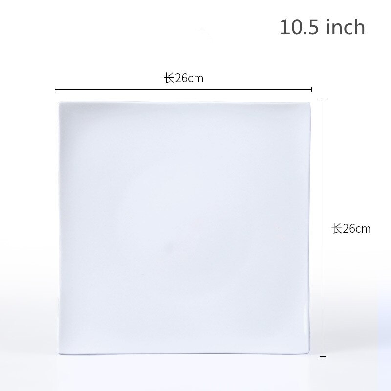Nordic Steak Western Dinner Plates Pure White Bone China Square Dinner Dishes Dessert Tray Ceramic Flat Kitchen Dinnerware Set: 10.5 inch plate