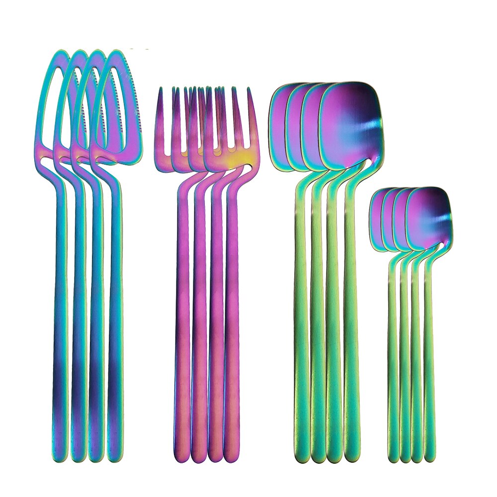 24 Stks/set Zwart Matte Bestek Set Voor Cake 304 Rvs Dessert Set Mes Vork Lepel Diner Set Keuken Bestek set: Rainbow for 4