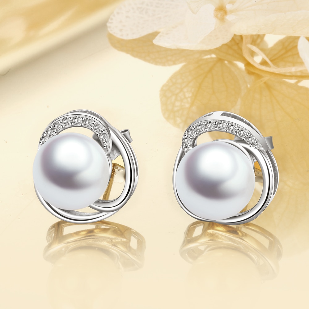 925 Sterling Silver Pearl Stud Earrings for Women Cubic Zirconia Female Wedding Earrings Statement Party Jewelry
