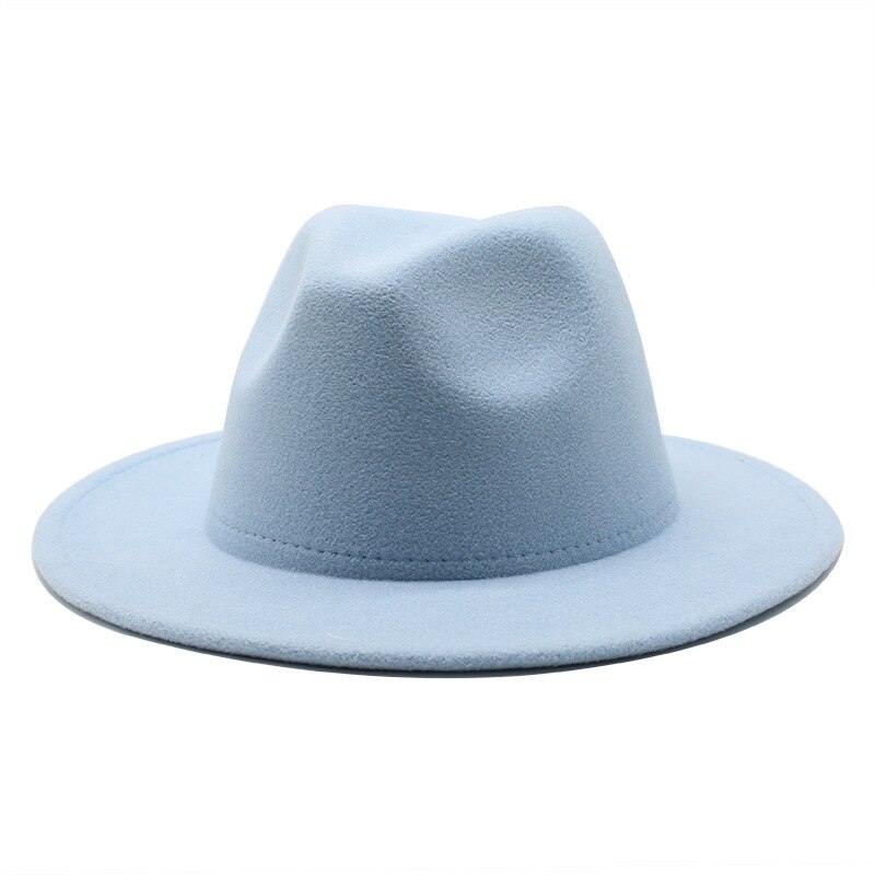 Fedora – chapeau de Jazz en feutre pour femmes, hommes, garçons et filles, pour enfants, pour décorer un mariage formel, Panama, automne et hiver: BLEU CIEL / 56-58CM