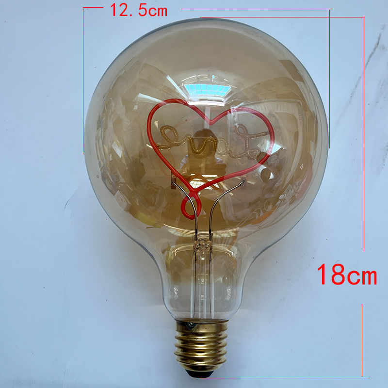 Led gylden  g95 g125 kærlighed rød pink 2300k e27 220v 4w 8w dæmpbar glødepære retro vintage dekorativ belysning edison lampe