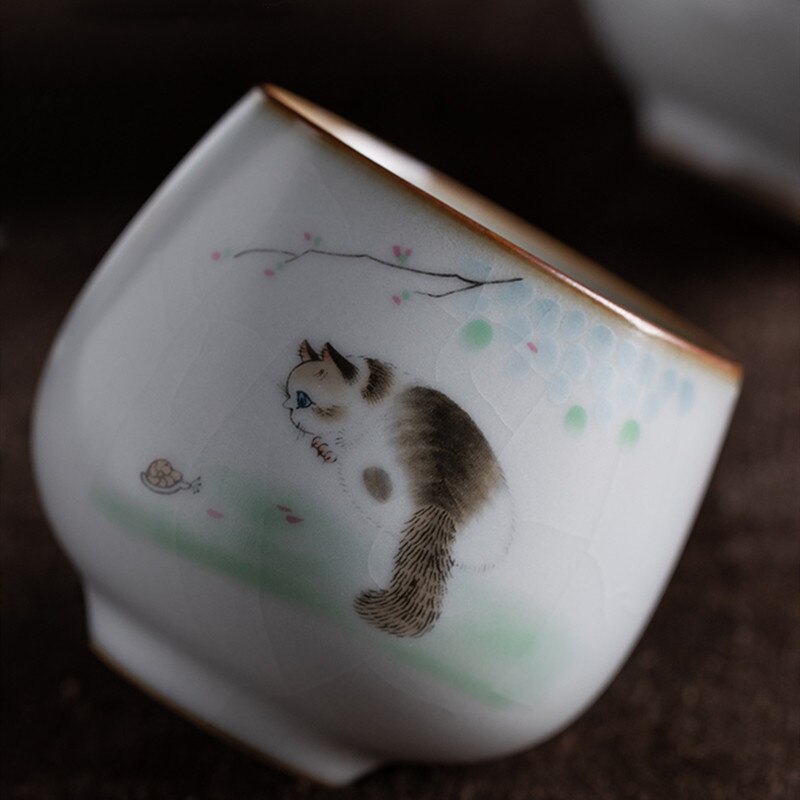 Grote Ru Kiln Theekopje Reizen Persoonlijke Meditatie Cup Handgemaakte Keramische Thee Kom Pu&#39;er Master Cup Huishouden Thee Set Accessoires