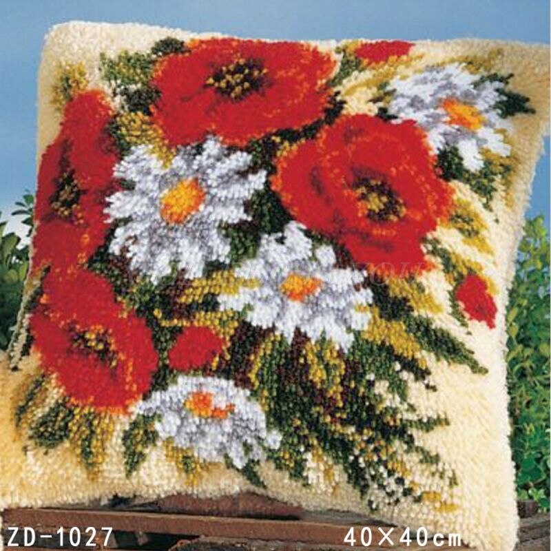Flowers Grass Coarse Wool Latch Hook Kits DIY Cross Stitch Carpet Embroidery Plant Series Segment Embroidery DIY Rug Hooking Set: 1027