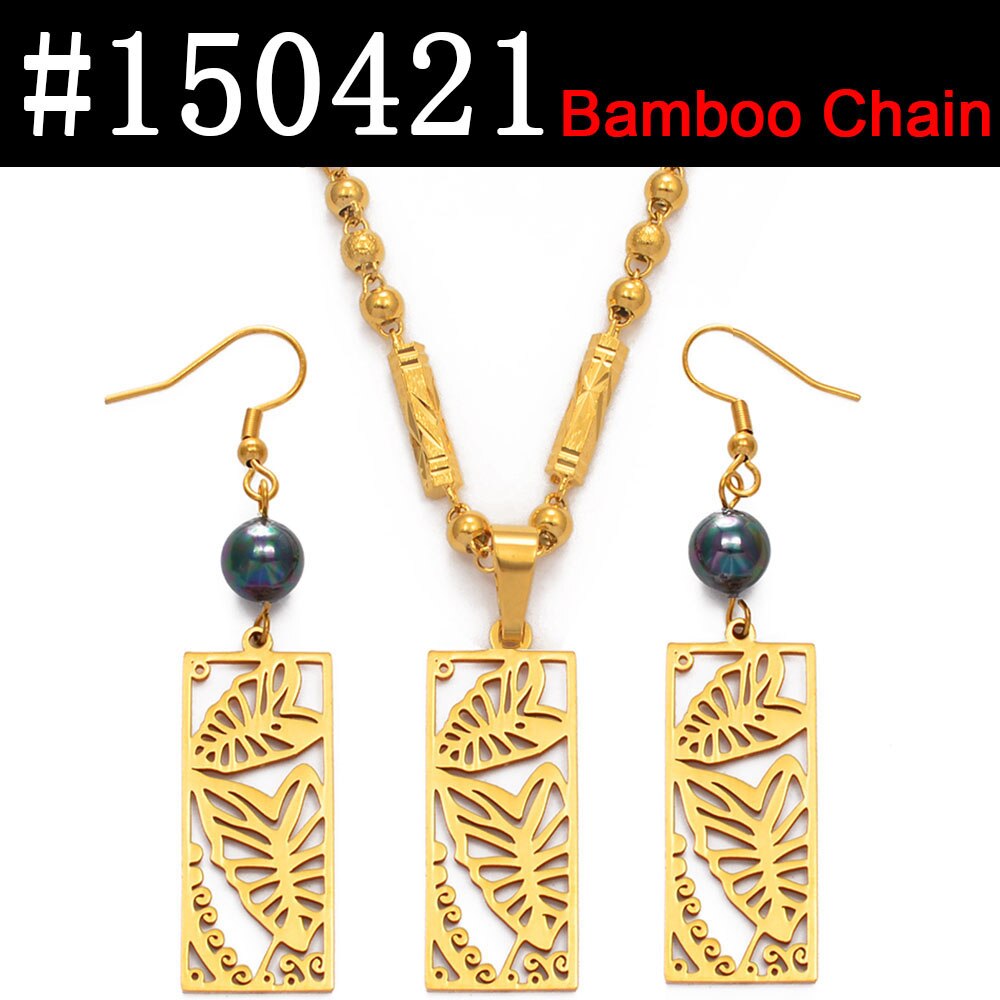 Anniyo Hawaiian Jewelry sets Leaf Black Pearl Necklace Earrings Marshallese Guam Micronesia Chuuk Pohnpei Wedding #150421: Bamboo Chain / 60cm or 23.6 Inches