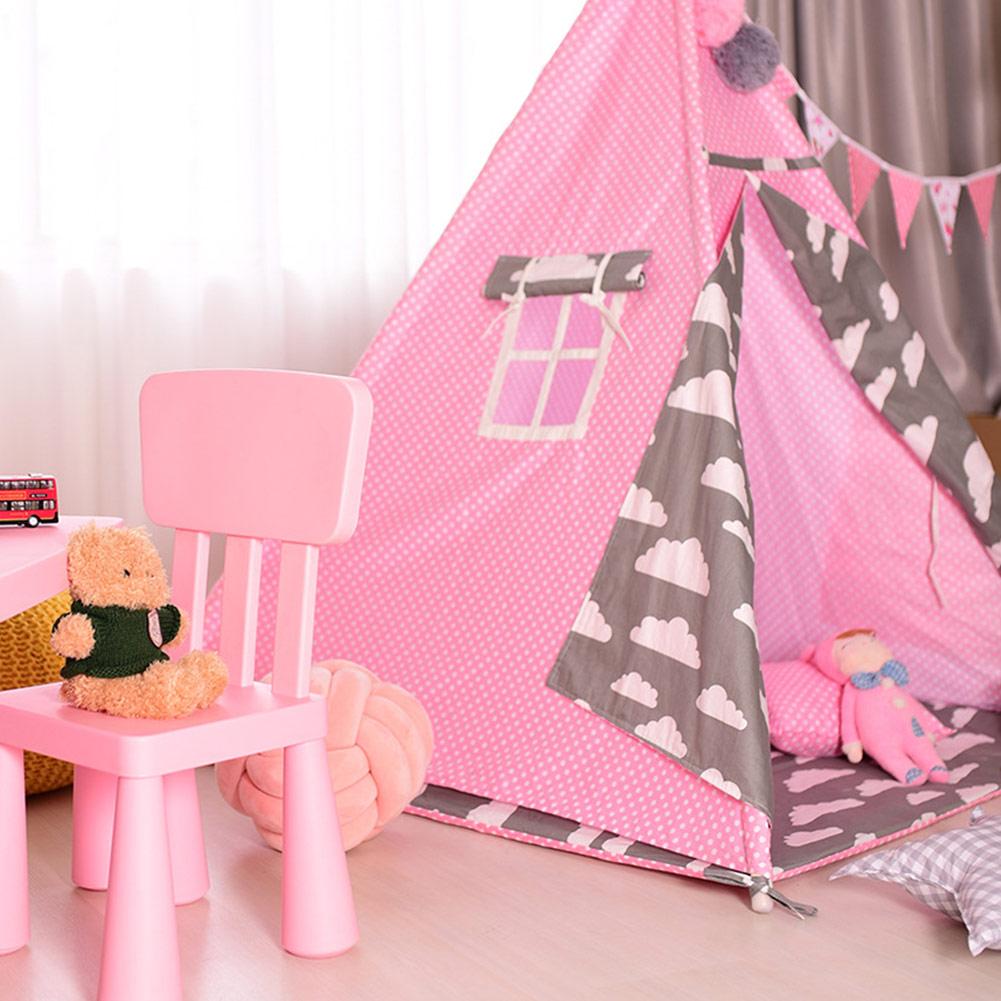 Leinwand Tipi Zelt freundlicher Tipi Tipi mit Grau Pom Poms Indische Spielen Zelt Haus freundlicher Tipi T Pee Zelt KEINE matt