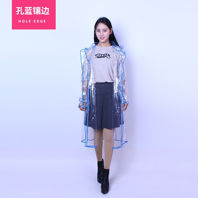 EVA Waterproof Transparent Plastic Clear Long Ladies Raincoats Women Men Rain Coat Jackets Hooded with Belt poncho: D