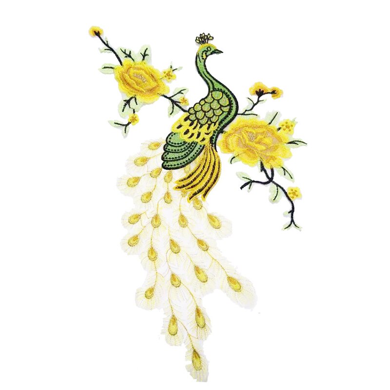 Broderi tyg påfågel spets sömnad applikation spets krage halsring krage applikation gör det själv kläder tillbehör scrapbooking: Gul