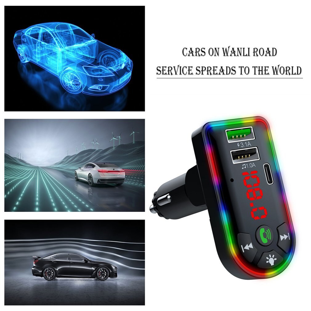 F7 kabellose autolautsprecher mit bluetooth, 5.0 mp3- chip-player, ambientebeleuchtung, usb-stick-kartenleser und stoßfestem player