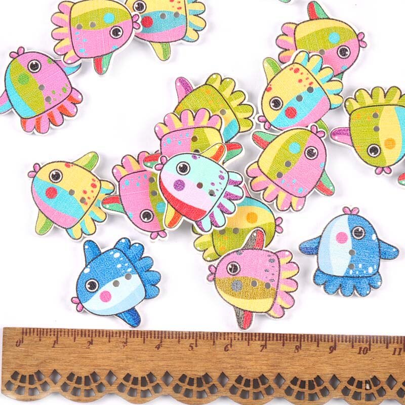 Botones de madera con patrón de animales marinos para costura, accesorios de costura, Scrapbook, manualidades de madera, decoración del hogar, 25 uds., m1736: 2