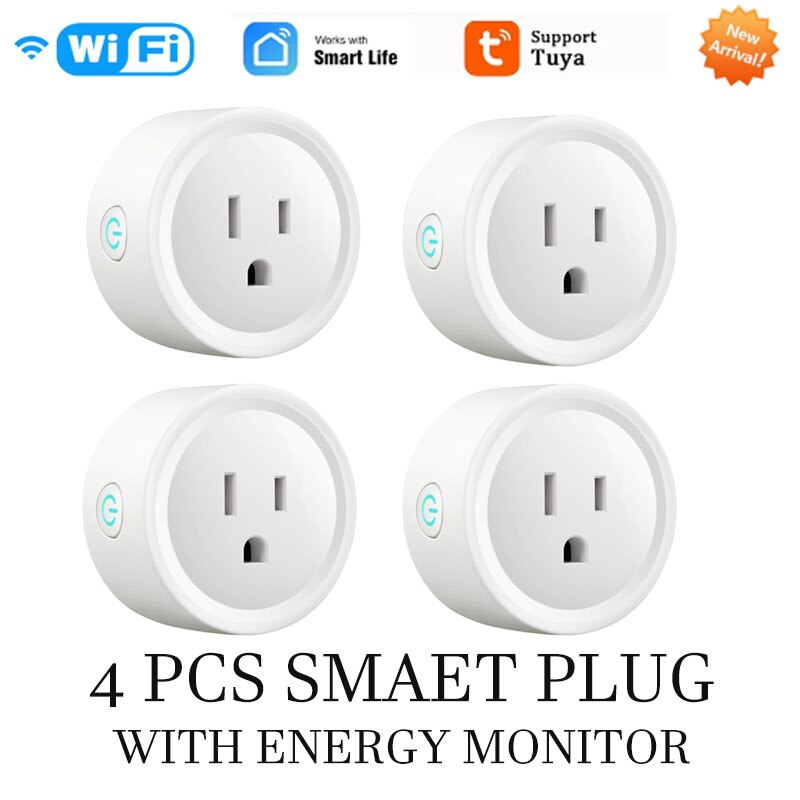US Plug 10A WiFi Smart Socket Power Plug Outlet Remote Control Energy Monitor Works With Amazmart Home And Alexa/Google: 4 Pieces 01