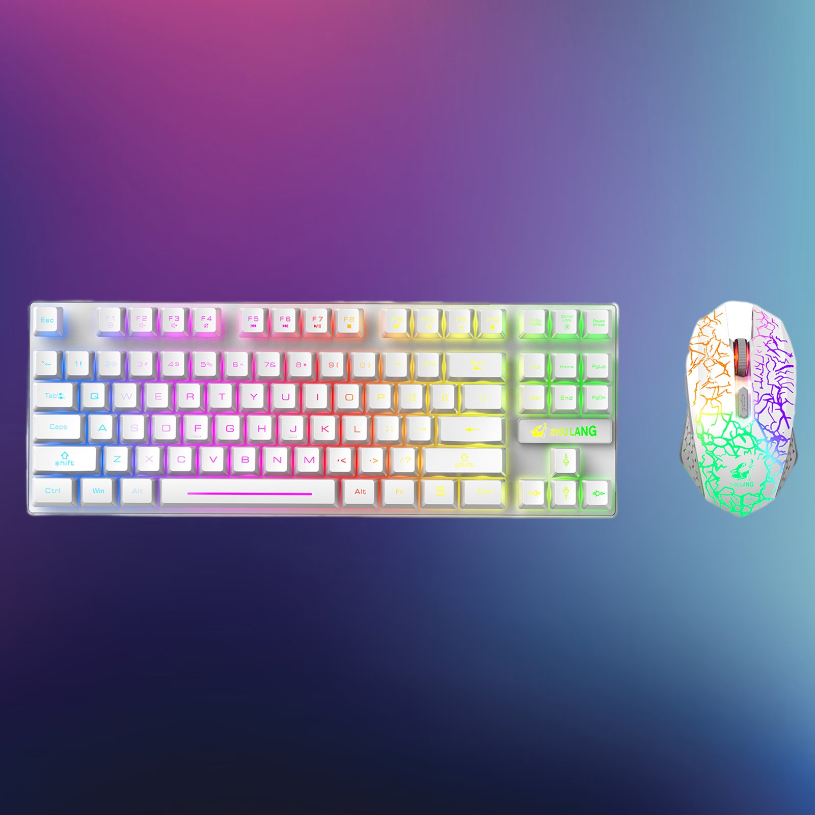 Wireless RGB Backlit Keyboard and Mouse Set, Button Mute for for Work and Game