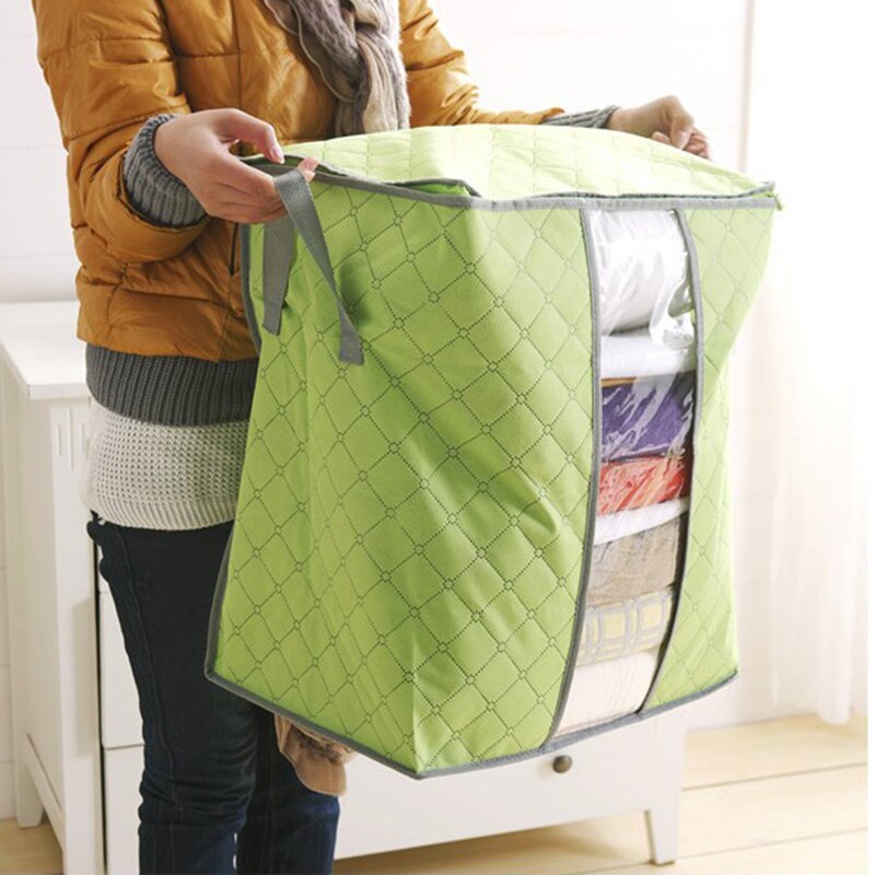 Draagbare Niet-geweven Kleding Quilt Opbergtas Kleding Quilt Afwerken Stofzak Wasbaar Quilts Tassen Closet Kledingkast Organizer: green / M