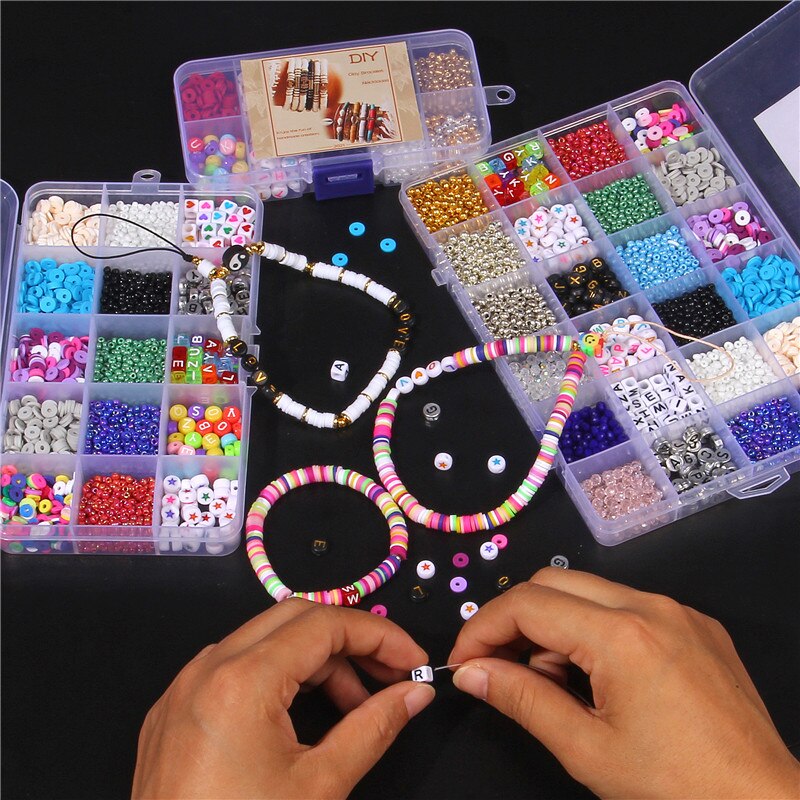 Mix Perlen Kit Seed Perlen Polymer Clay Perle Brief Herz Acryl Spacer Perlen Charms Armband Halskette Perle Für Schmuck Machen