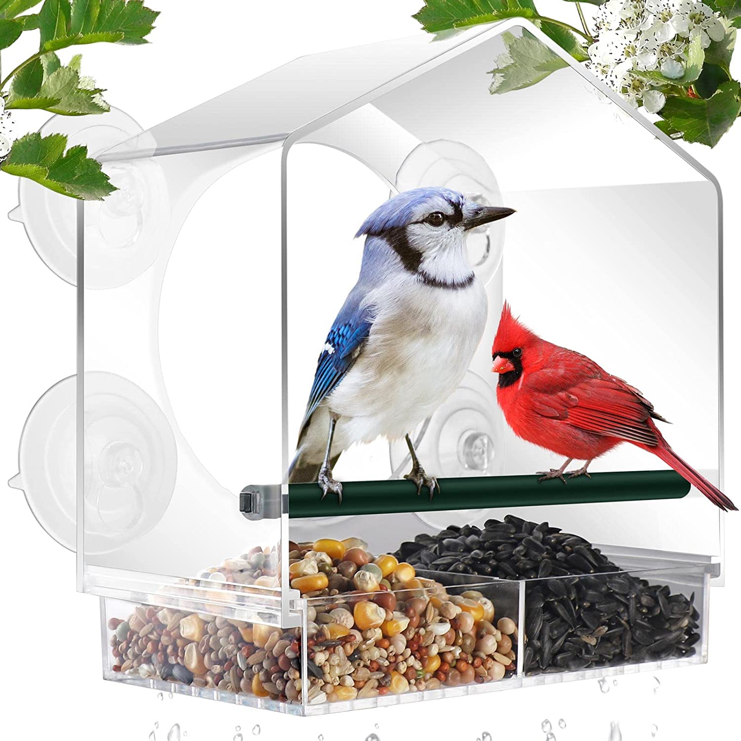 Clear Window Bird Feeder Weatherproof Bird House Bird Feeders with Strong Suction Cups for Cardinal Finches Chickadees Parrot