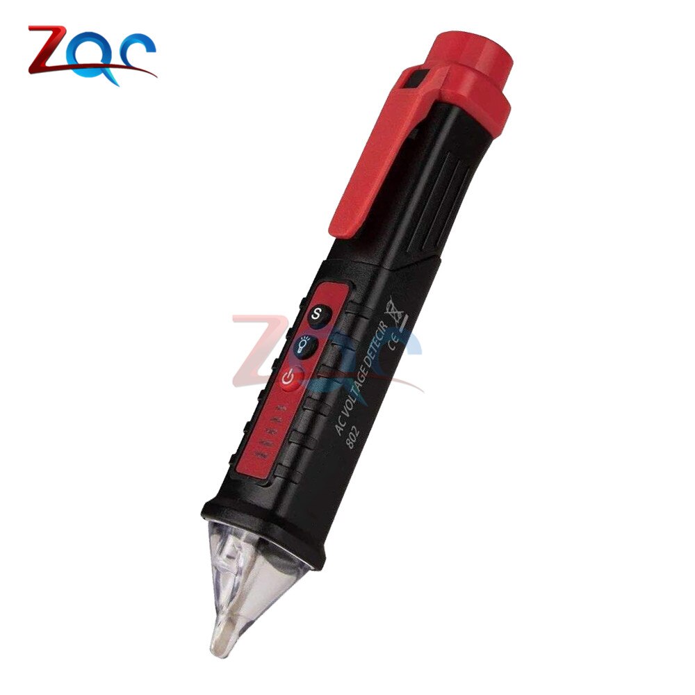Led digitale 12v-1000v ac spanningsdetectoren contactloze stopcontact muurtester pen voltmeter meter volt stroom elektrische test potlood: Zwart