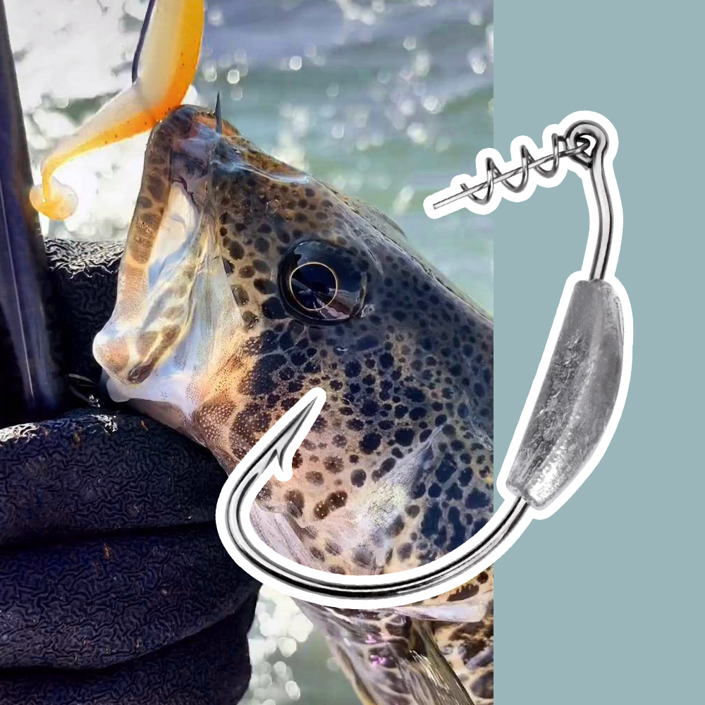 FISH KING 5Pcs Offset Fishing Hooks 2g-7g Weighted Crank Hook Soft Baits Barbed Hook Jig Worm Hook for Texas Rigs Fishing Tackle
