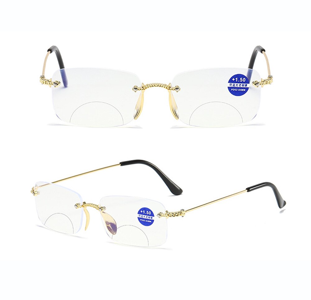 ¡! ¡Dos pares! Gafas de lectura bifocales transparentes, con corte de diamante, sin montura, ver cerca y lejos + 0,75 + 1 + 1,25 + 1,5 + 1,75 + 2 + 2,25 + 2,5 + 3 a + 4: + 275