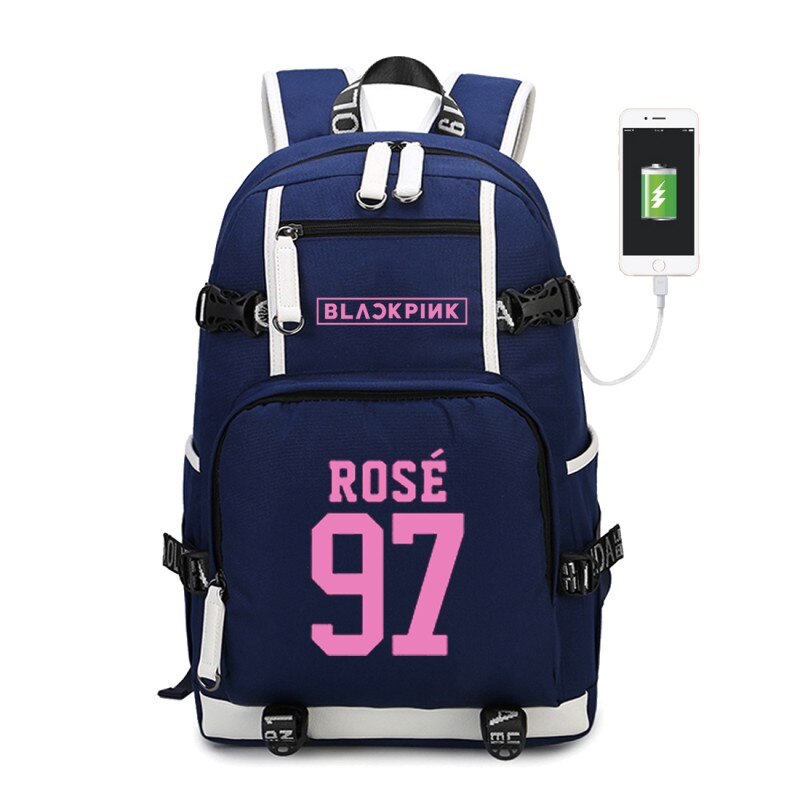 WISHOT KPOP, mochila coreana Blackpink Jennie Lis, mochila de hombro, bolsa de viaje para la escuela para adolescentes, bolsas casuales de carga USB para ordenador portátil: blue4