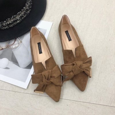 EOEODOIT – baskets à bout pointu pour femmes, chaussures de printemps et d'automne à talons plats avec gros nœud papillon: brown / 8.5