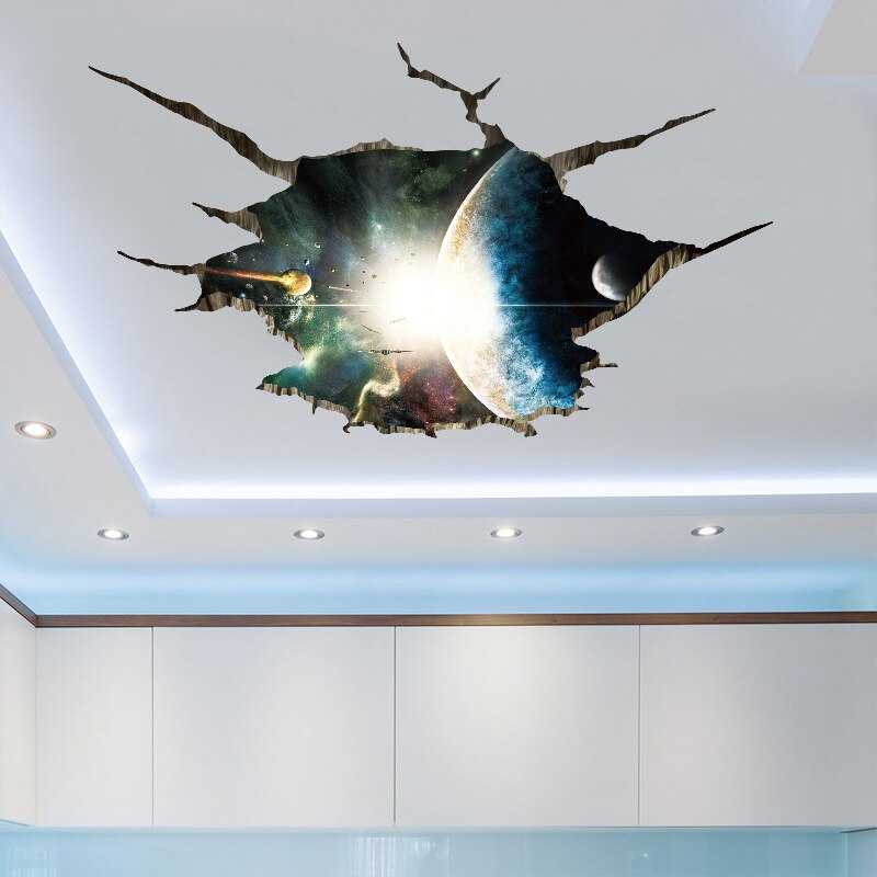 Outer Space Planeet 3D Floor Sticker Autocollant Muurschildering Muurstickers Home Decor Woonkamer Plafond PVC Muurstickers
