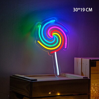 Señal de neón Led creativa, luces nocturnas alimentadas por USB de 5V, para dormitorio, tienda, Pub, Bar, restaurante, , decoración de pared, lámpara comercial de estética: Lollipop