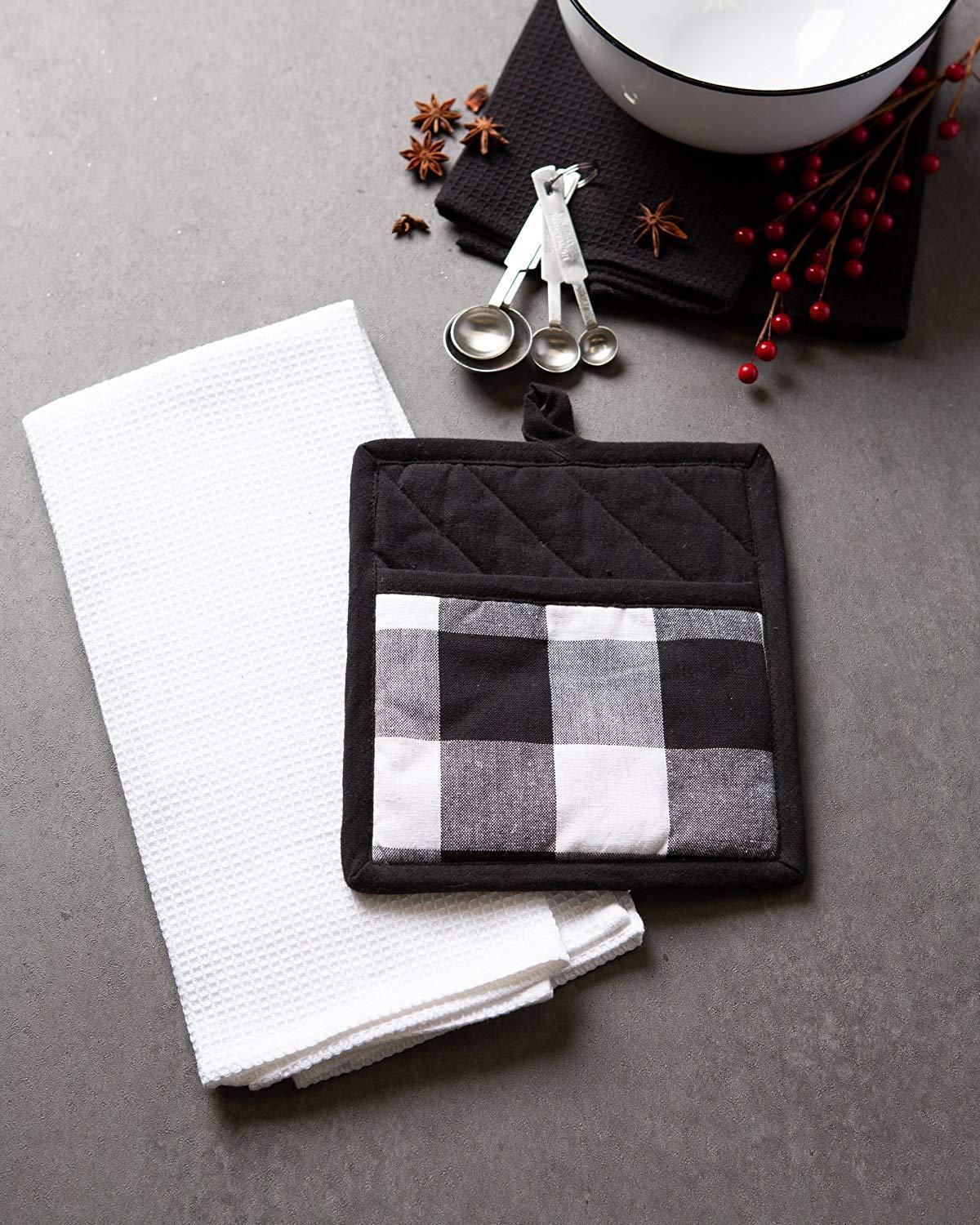 2 Pack Buffalo Check Pot Holders Cotton Potholders Buffalo Plaid Cloth Gloves Pocket Set Kitchen Collection Check Plaid Set