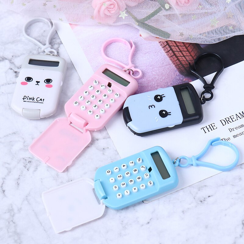 Mini calculatrice numérique Portable, Kawaii, affichage de poche, dessin animé, porte-clés , fournitures de bureau,