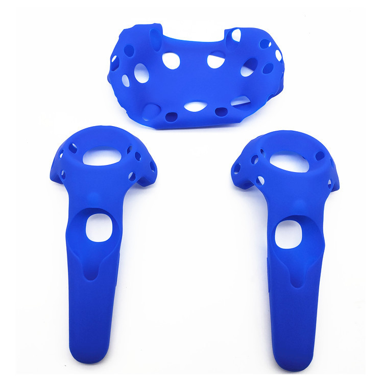 Voor Htc Vive Headset Vr Silicone Case Cover Vr Bril Helm Controller Handvat Case Skin Shell Virtual Reality Accessoires: three-piece blue