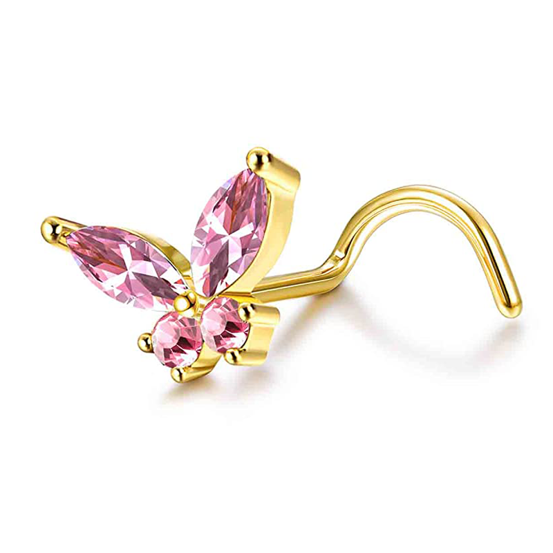 Drperfect-anillos para la nariz para mujer, tachuelas de acero quirúrgico de 20G, aro para la nariz, sacacorchos en forma de L, anillo para la nariz, joyería para Piercing en la nariz: Pistola negra plateada