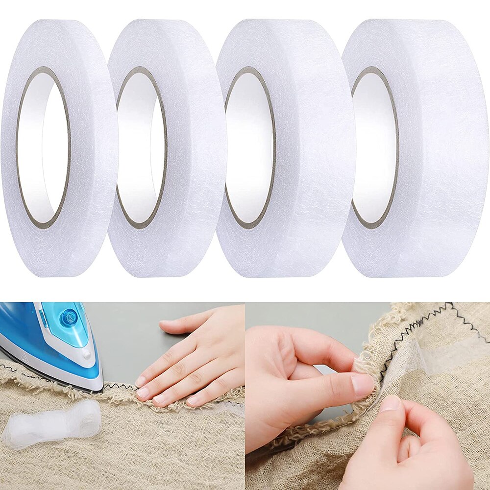 Cinta de fusión de tela de doble cara de 50M, dobladillo sin coser, cinta adhesiva de planchado para pantalones, vestidos, accesorios de ropa