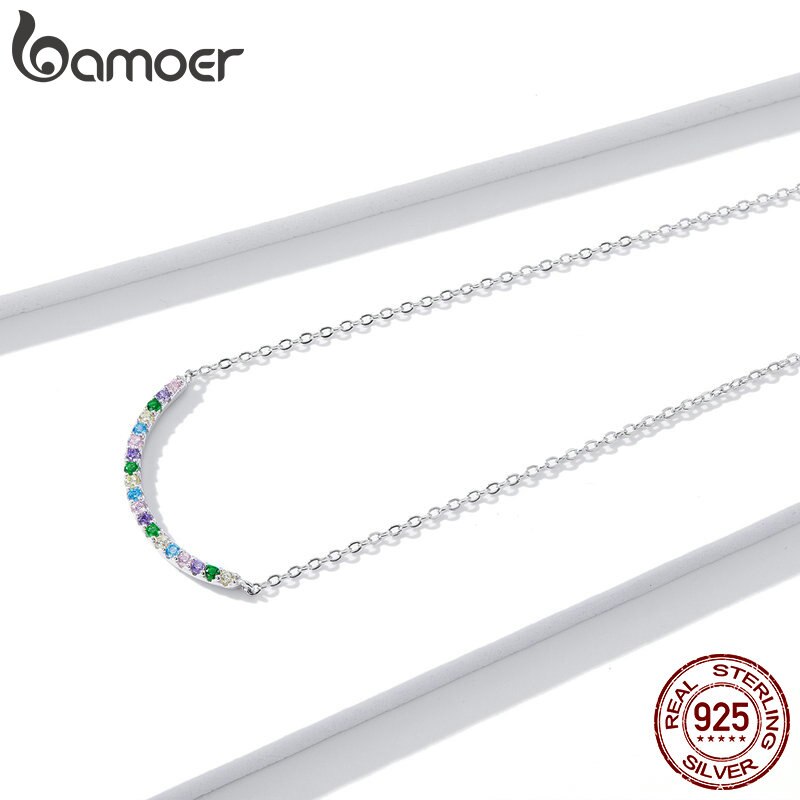 Bamoer Kleurrijke Glimlach Metalen Choker Ketting Voor Vrouwen 925 Sterling Zilver Eenvoudige Minimalistische Kraag BSN182