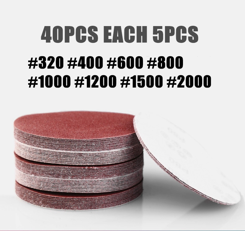 40pcs Red Round Sandpaper Self-adhesive Sanding Paper For Sander 5" 125mm Grits 320/400/600/800/1000/1200/1500/2000
