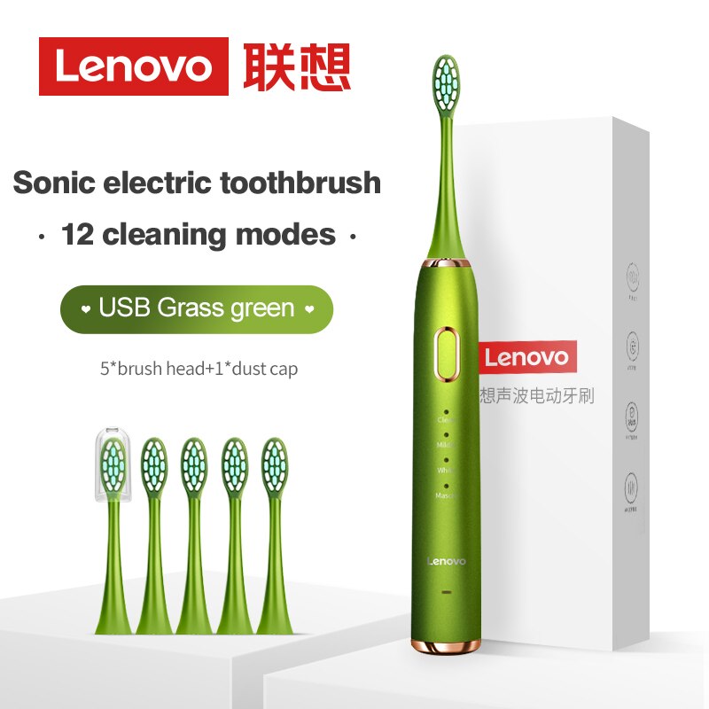 Sonic Toothbrush IPX7 Waterproof 5 Mode 45000 Minute Sterilization Protect Teeth Lenovo Electric Toothbrush: Green Package 1
