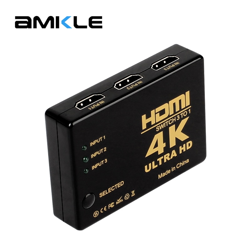 AMKLE HDMI Switch 4K * 2K 3D HDMI Splitter Mini 3 Poorten Switcher 3-in-1 -Out HDMI Hub voor DVD HDTV Xbox PS3 PS4 Latptop TV BOX