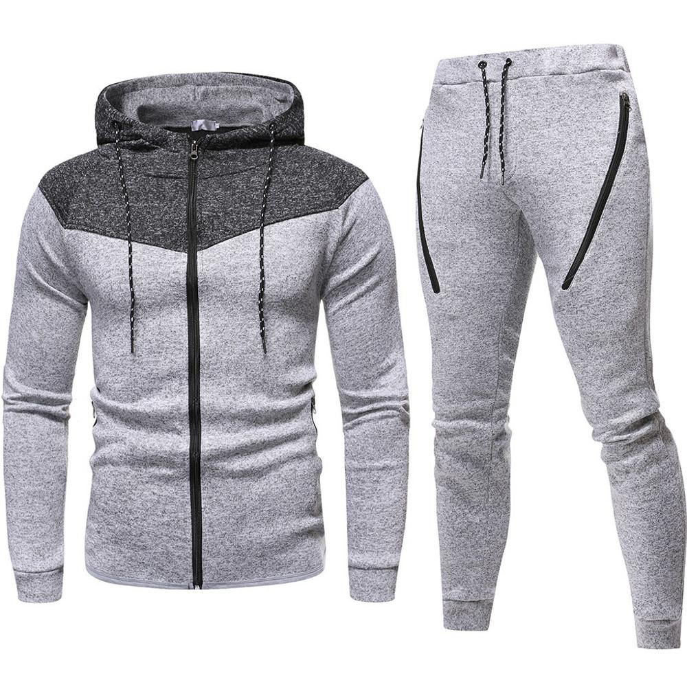 Sport costumes hommes automne hiver Patchwork sweat haut pantalon ensembles Sport costume survêtement décontracté Streetwear Clothi: Gris / XXL